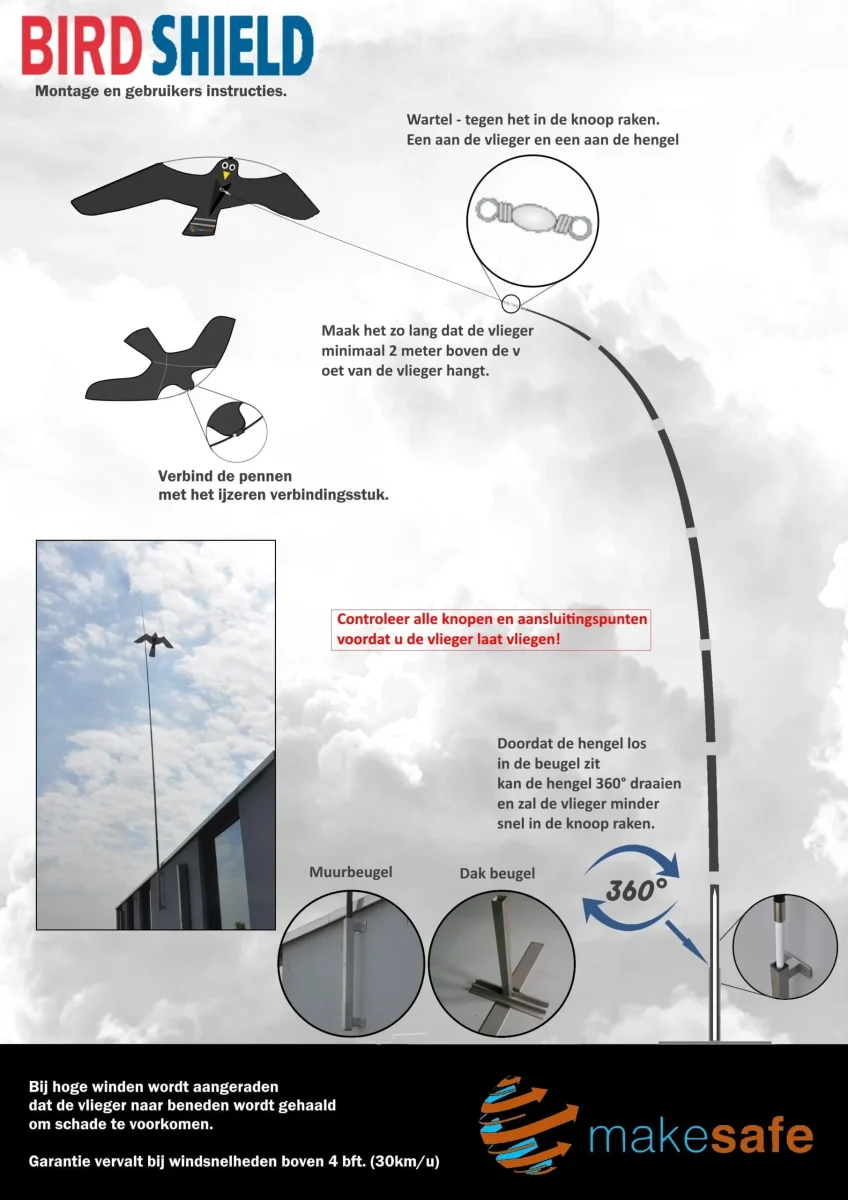 BirdShield Black Hawk vogelverschrikker set 7 Meter - Afbeelding 3